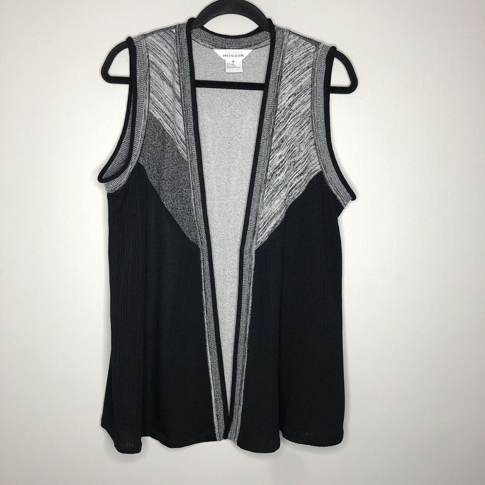 Exclusively Misook Women's Medium Black Gray Open Sleeveless Cardigan Sweater - Picture 1 of 4